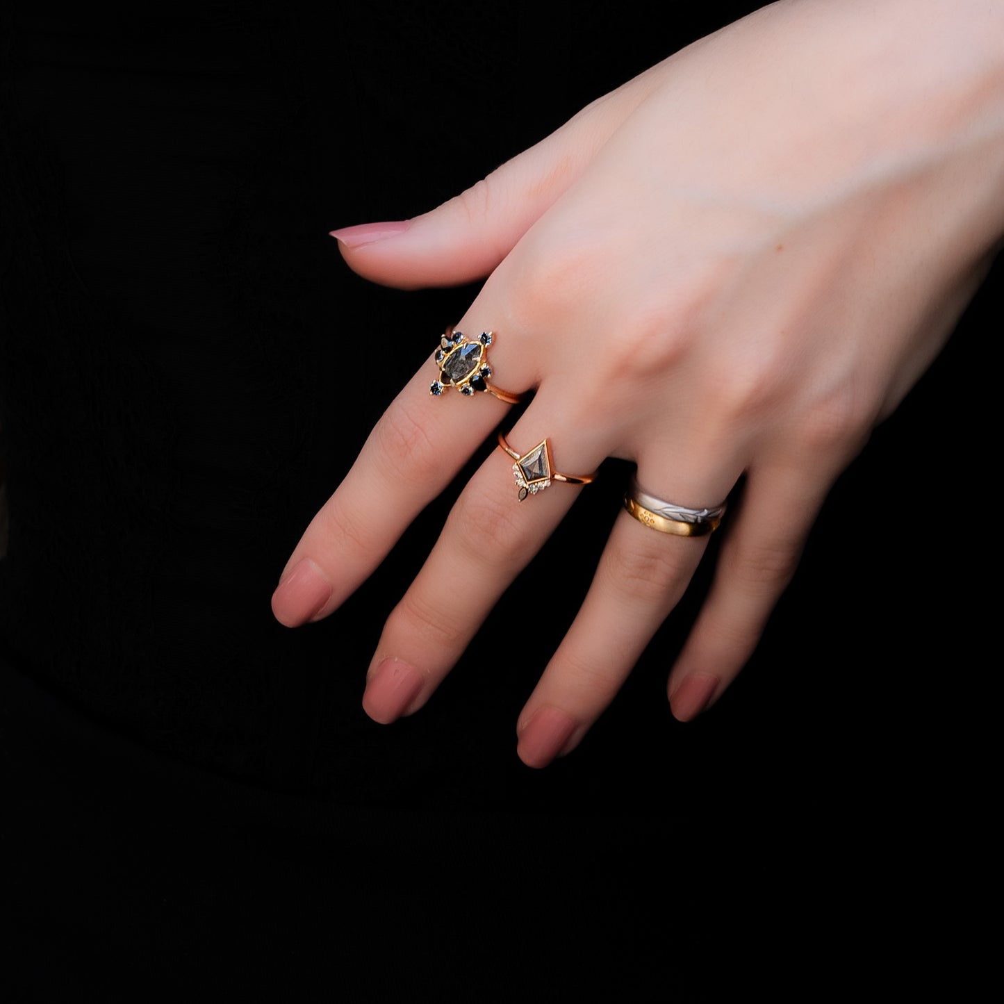 טבעת אפור שחור | מרקיזה Salt & Pepper