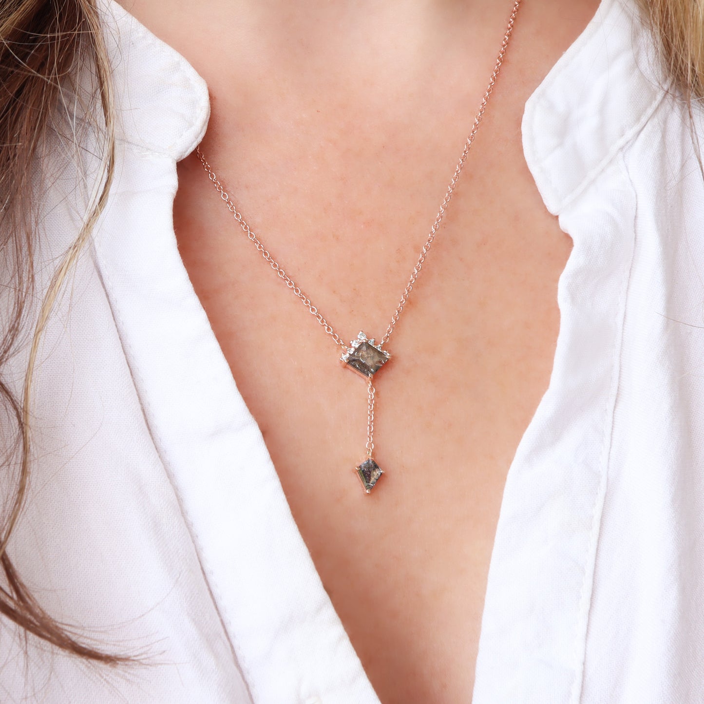Double Salt & Pepper Diamond Pendant Necklace | Rose Gold