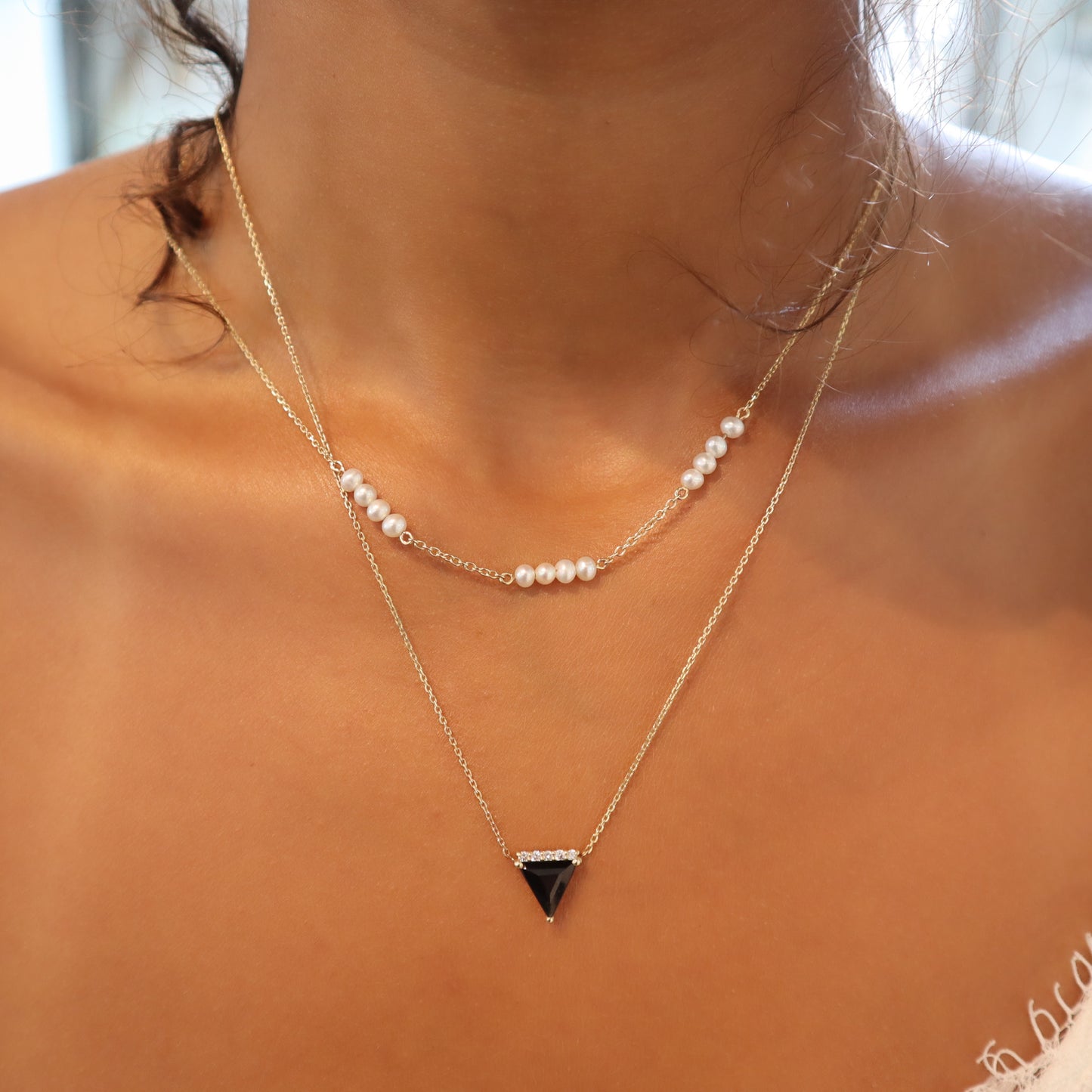 Triangle Black Tourmaline & Diamond Necklace | Yellow Gold
