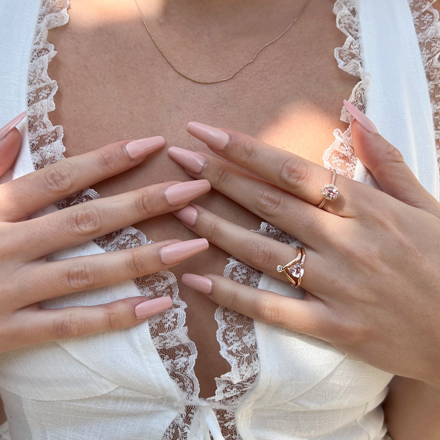 Morganite Trillion & Diamond Nested Ring Set | Rose Gold