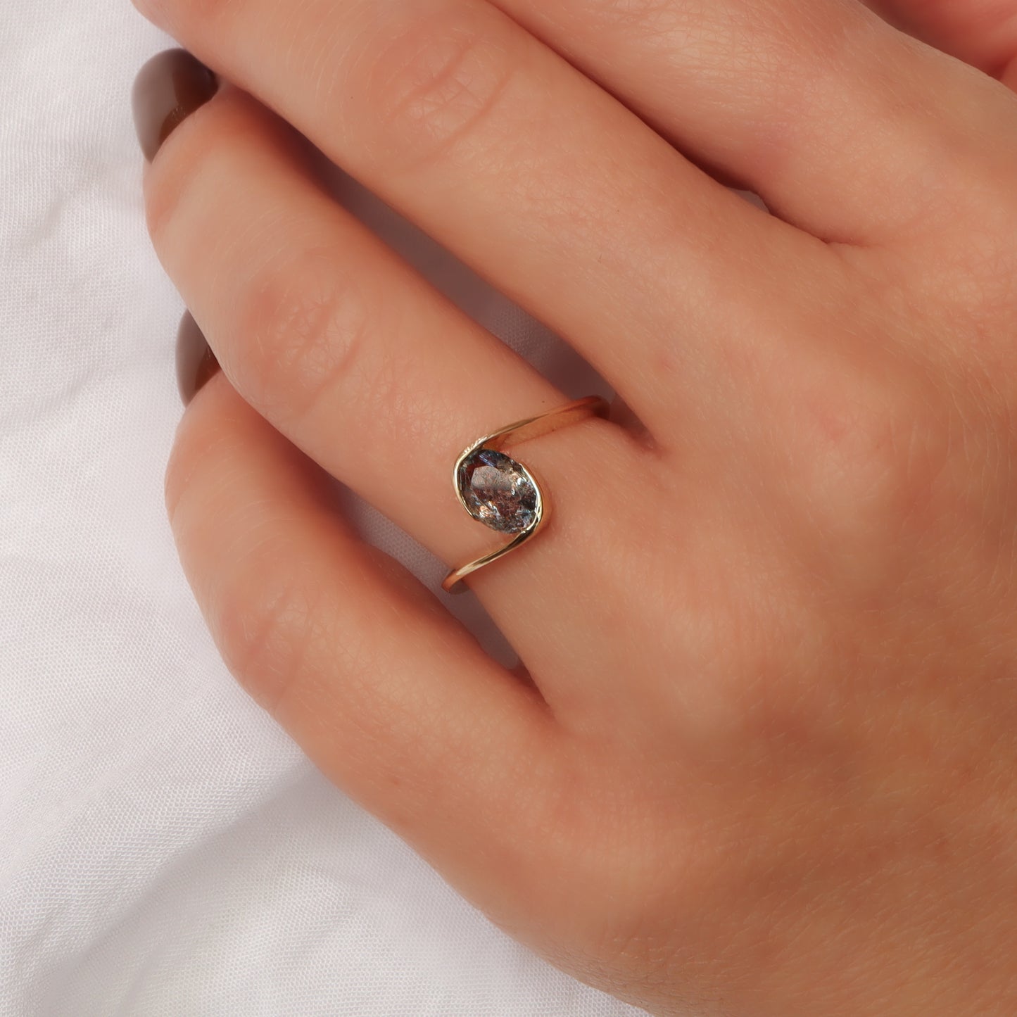 טבעת זהב מלפף | אקוואמרין ומוס אגט