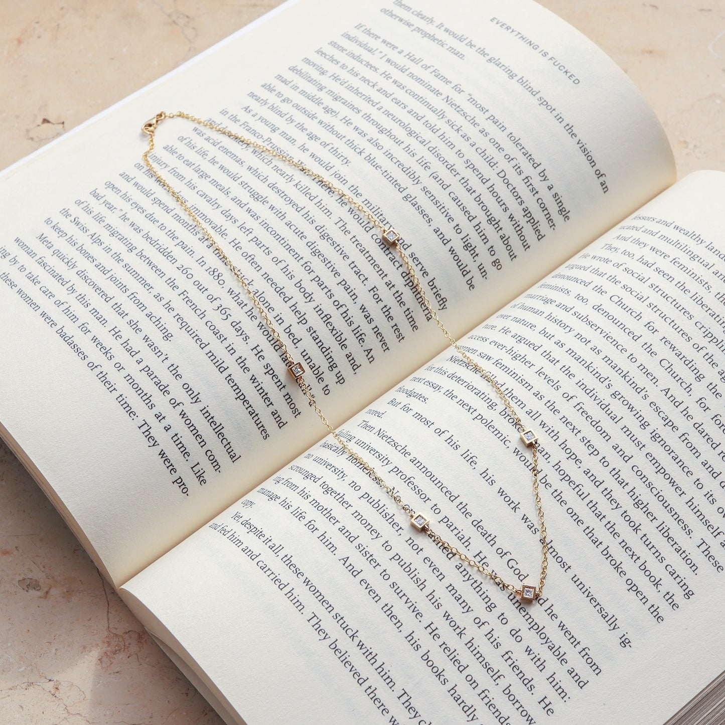 Floating Square Diamond Necklace | Yellow Gold