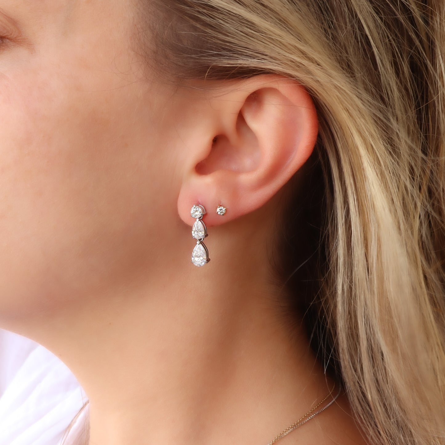 עגילי יהלום נופלים | טיפה ועגול