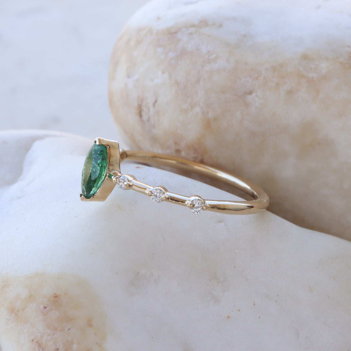 Marquise Emerald and Diamond Ring | Yellow Gold