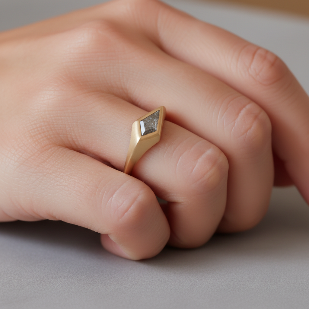Salt & Pepper Dalton Cut Signet Ring | Yellow Gold