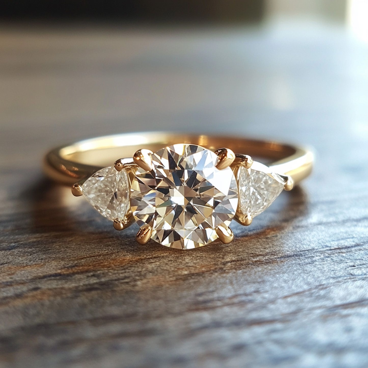 טבעת אירוסין | שלושה יהלומים - עגול ומשולשים