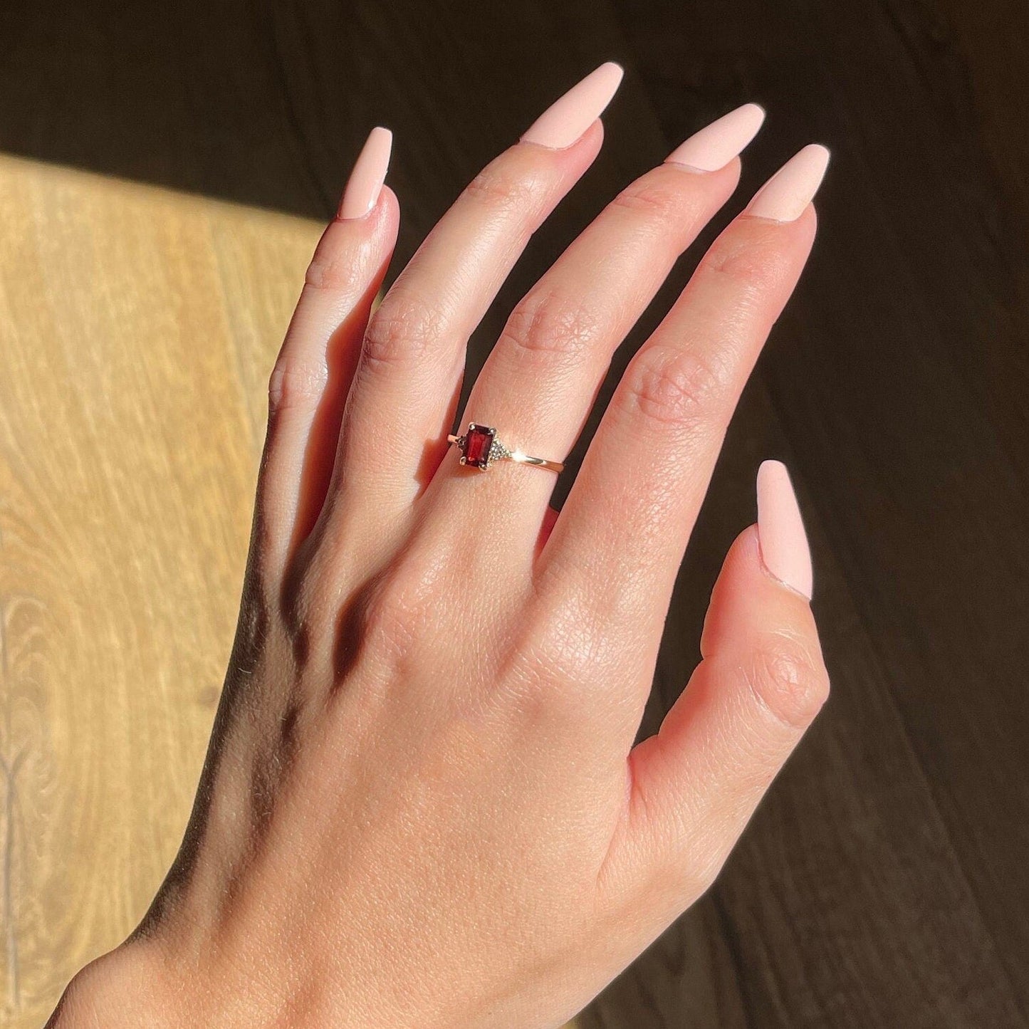 Emerald-Cut Garnet and Diamond Ring | Yellow Gold