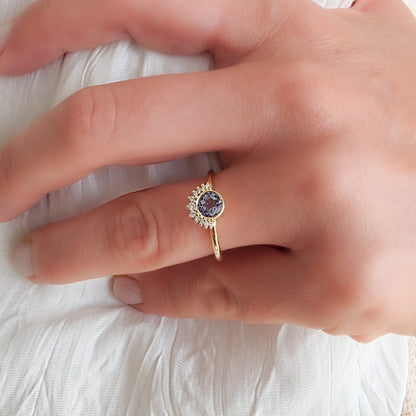 Lavender Sapphire and Diamond Crown Ring | Yellow Gold