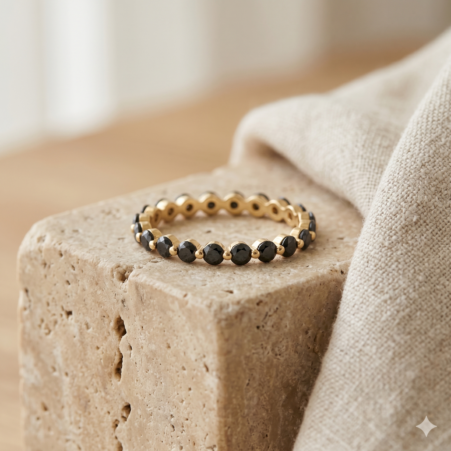 Black Diamond Bubble Eternity Band | Yellow Gold