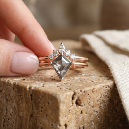 Salt & Pepper Rhombus Ring Set | Rose Gold