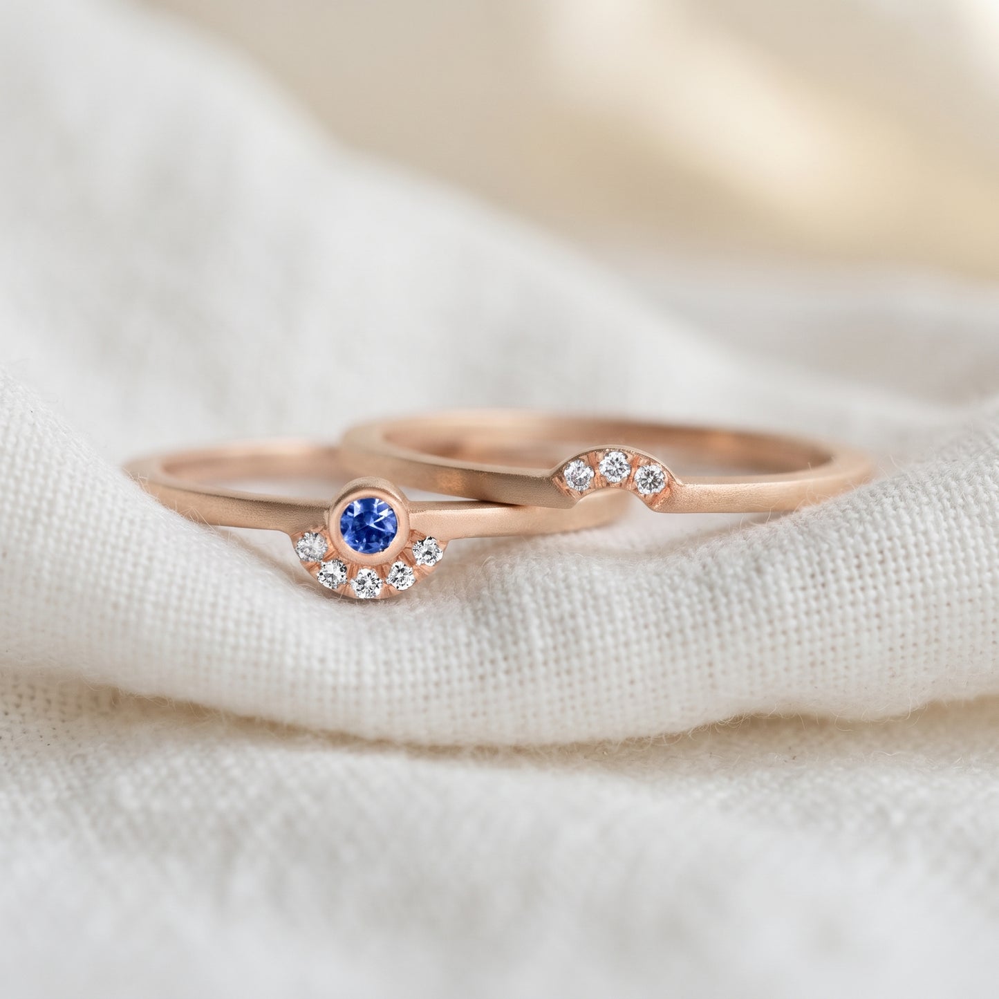Blue Sapphire & Diamond Nesting Ring Set | Rose Gold