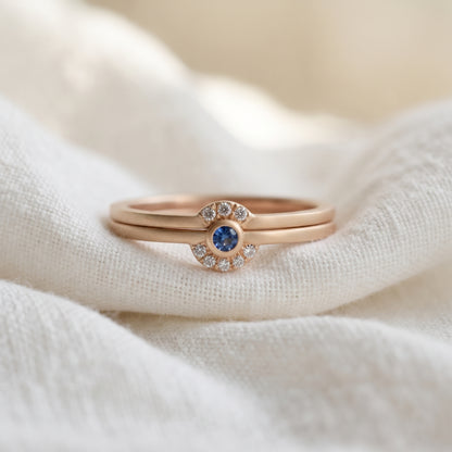 Blue Sapphire & Diamond Nesting Ring Set | Rose Gold