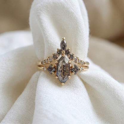 Two rings stacking set of alt and pepper diamonds.