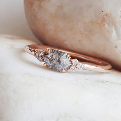 East-West Hexagon Salt & Pepper Diamond Ring | Rose Gold