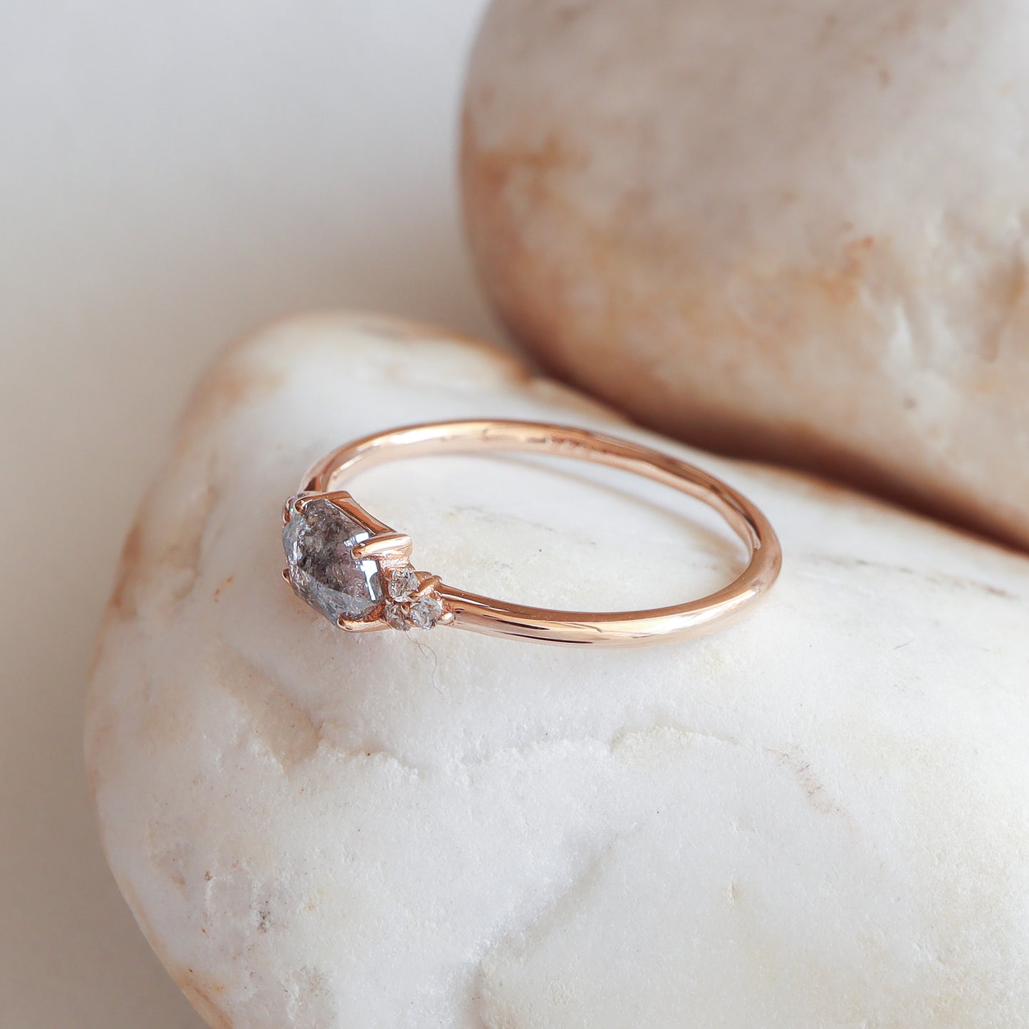 East-West Hexagon Salt & Pepper Diamond Ring | Rose Gold