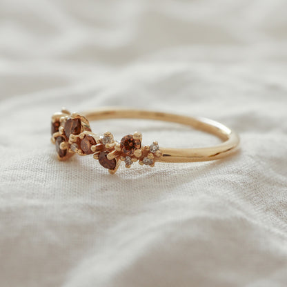 Chocolate & White Diamond Cluster Ring | Yellow Gold