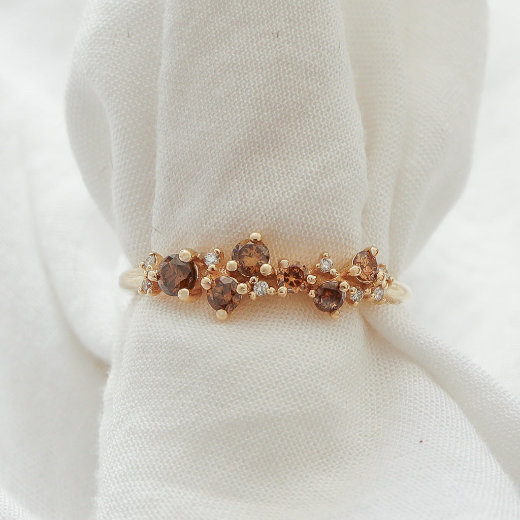 Chocolate & White Diamond Cluster Ring | Yellow Gold