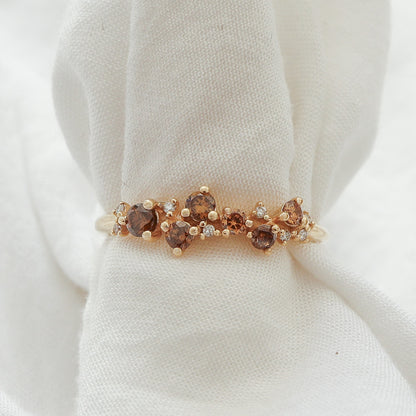 Chocolate & White Diamond Cluster Ring | Yellow Gold