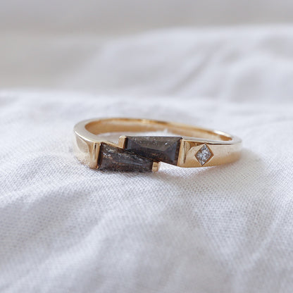 Salt & Pepper Trapezoid Signet Ring | Yellow Gold