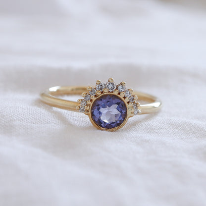 Lavender Sapphire and Diamond Crown Ring | Yellow Gold