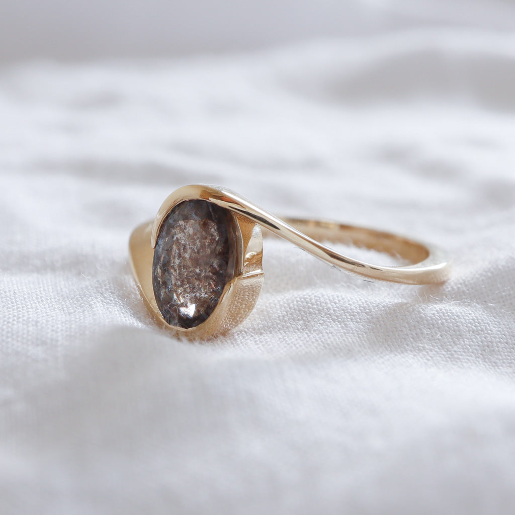 Wrapped Aquamarine & Moss Agate Ring | Yellow Gold