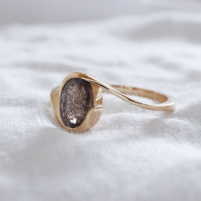 Wrapped Aquamarine & Moss Agate Ring | Yellow Gold