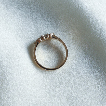 Top-down view of the Galaxy Salt & Pepper Diamond ring showing the slim 14K yellow gold band – Dina Jewelry