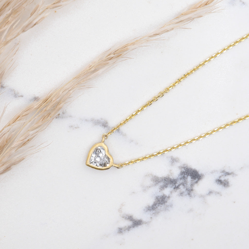 Bezel Set Heart Diamond Necklace |  Yellow Gold