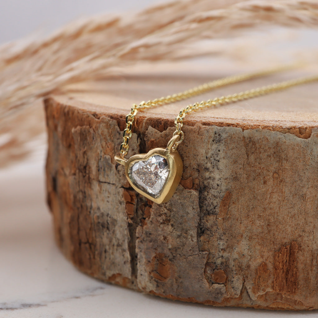 Bezel Set Heart Diamond Necklace |  Yellow Gold