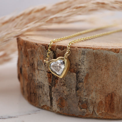 Bezel Set Heart Diamond Necklace |  Yellow Gold