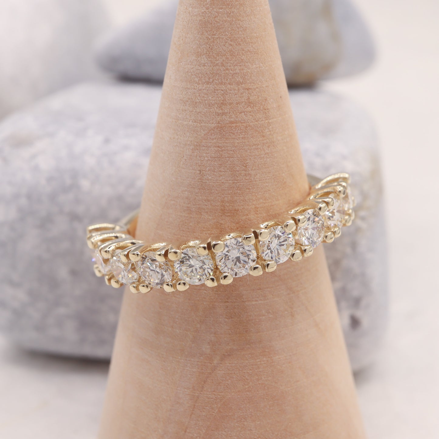 Diamond wedding ring, half eternity ring in yellow gold.