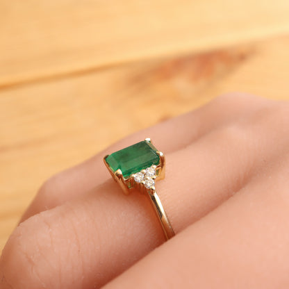 Emerald Cut Emerald & Diamond Ring  | Yellow Gold