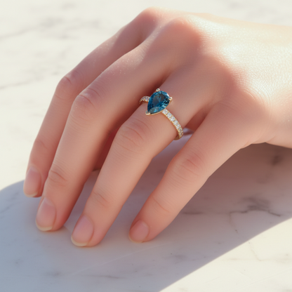 London Blue Topaz Pear & Diamond Ring | Yellow Gold