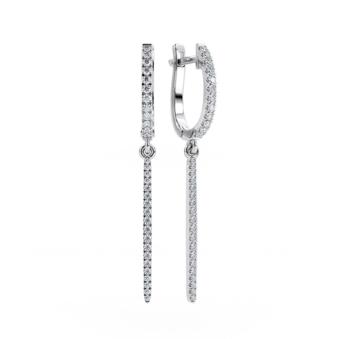 Hoop & drop diamond earrings in white gold, elegantly displayed on a white background.