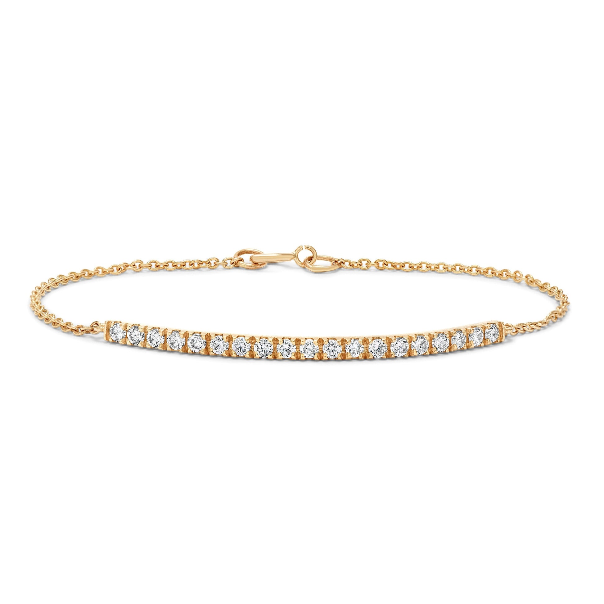 Half Diamond Bar Bracelet in Solid Gold displayed on a white background