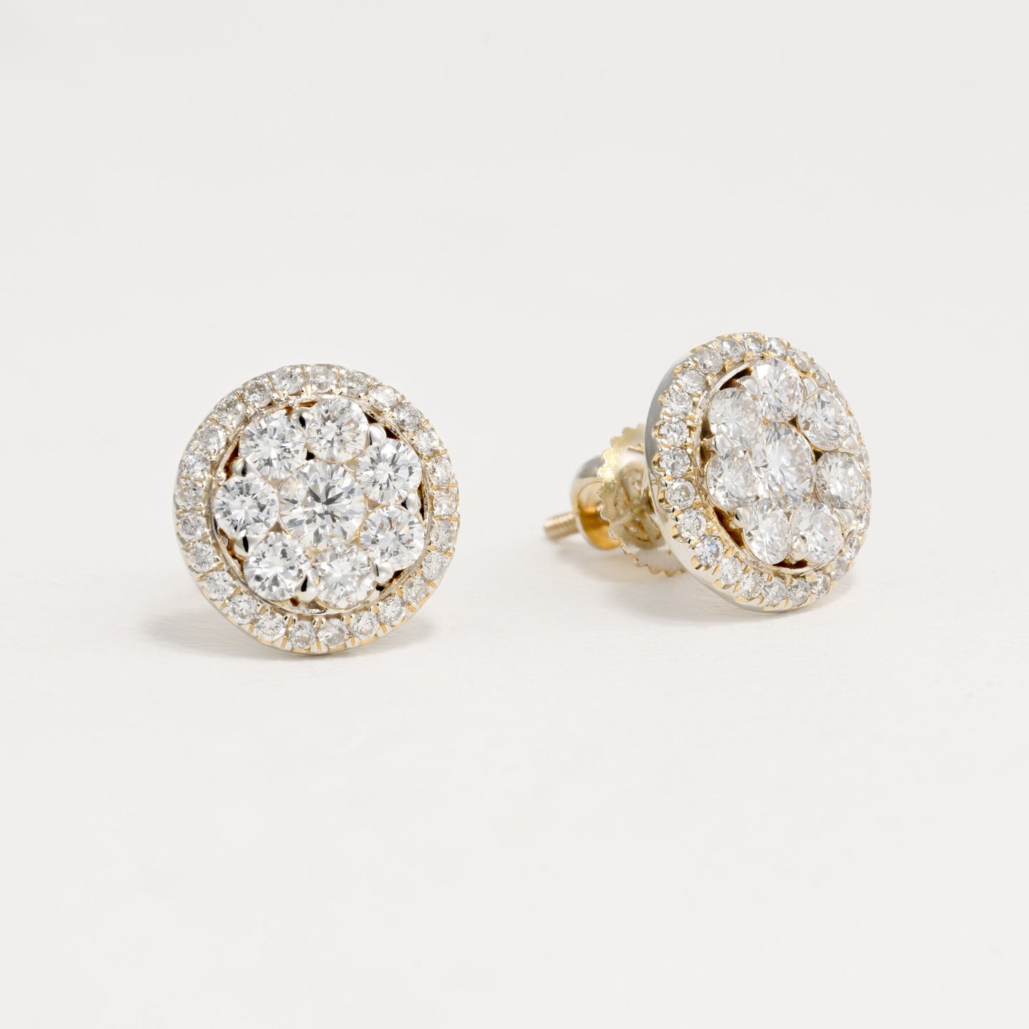 alo Diamond cluster earrings in white gold, elegantly set against a clean white backgroun