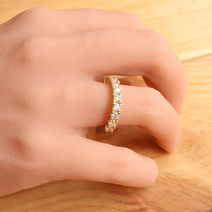 Diamond Eternity Half Gold Ring on Woman's Hand, View from Above