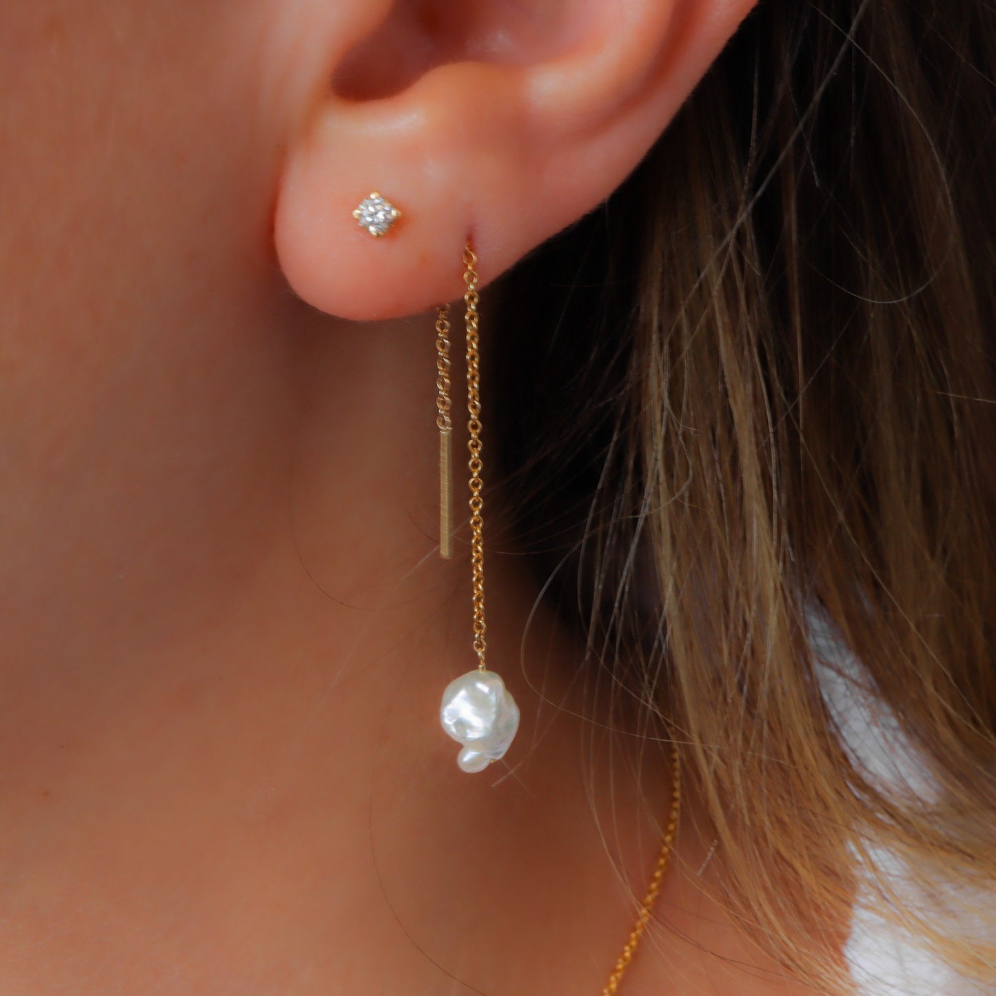 Keshi pearl threader earring - a unique and lustrous addition to your jewelry collection